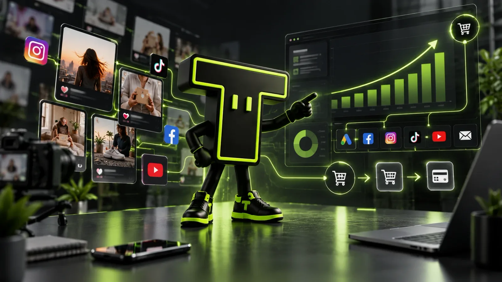 Maskot Techi prepája produktový obsah zo sociálnych sietí s nákupným procesom e-shopu a rastúcim grafom tržieb